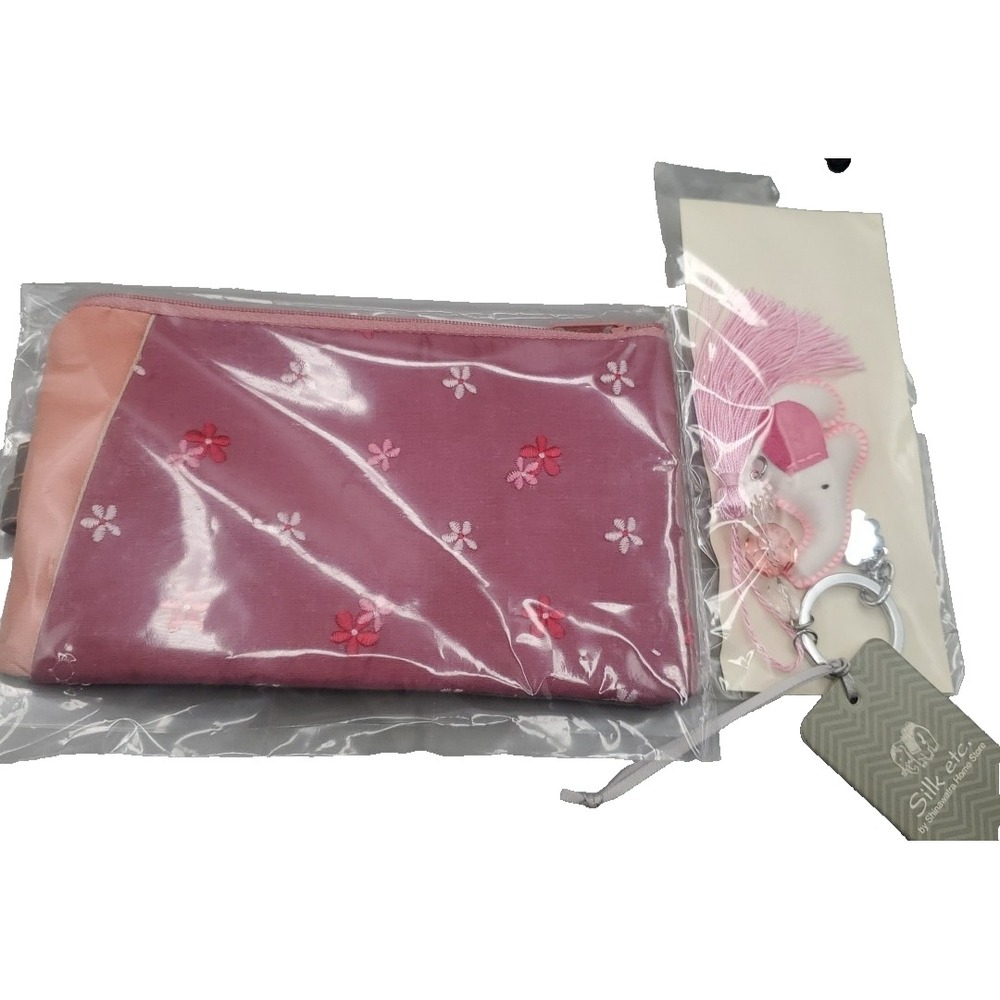 Shinawatra Thai Silk Clutch Purse Pink Elephant‎ Key Chain FOB Shipped USA New